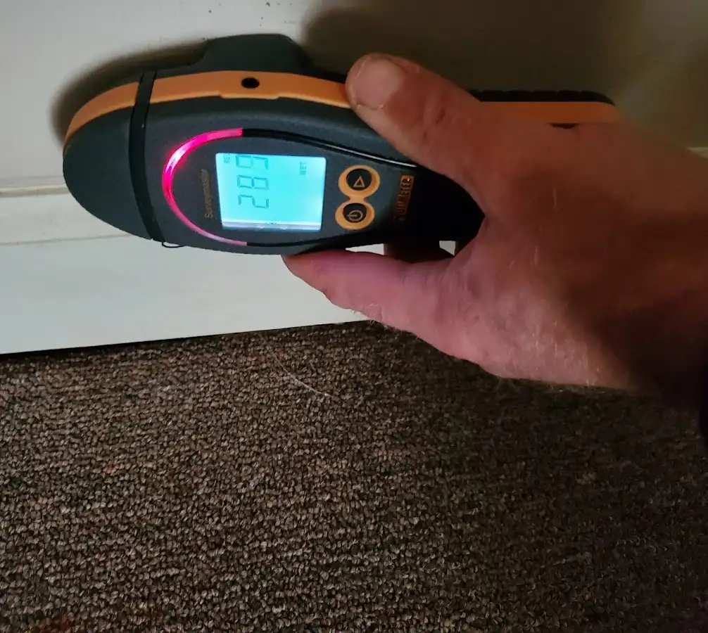 Moisture detection at baseboard during Burst Pipe Cleanup in Oneida